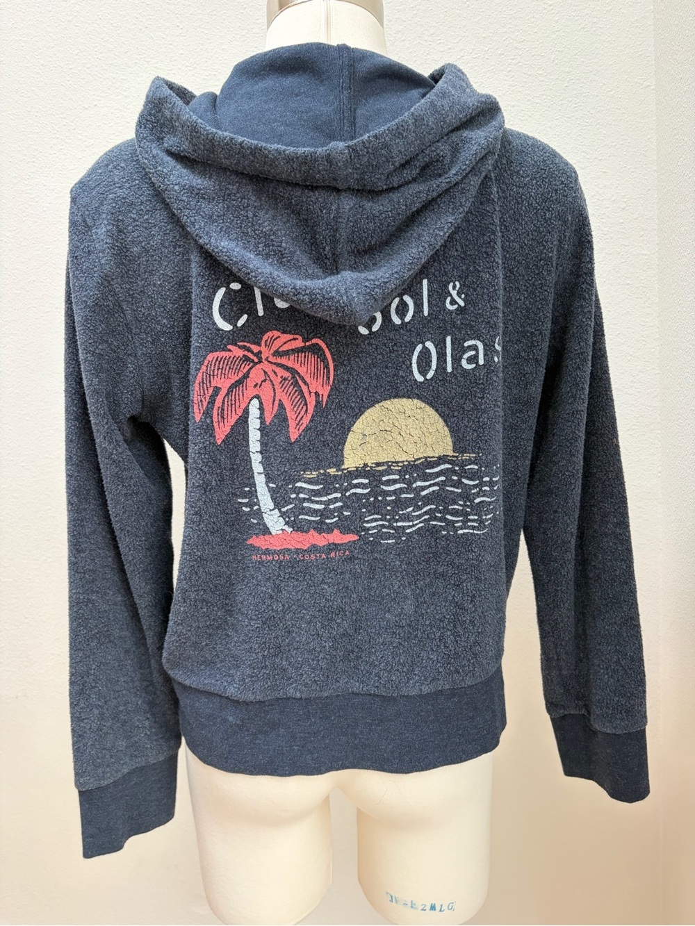 Faherty Zip Up Hoodie Terry Hooded Reverse Beach Jacket Navy Blue Size Medium - Picture 7 of 15